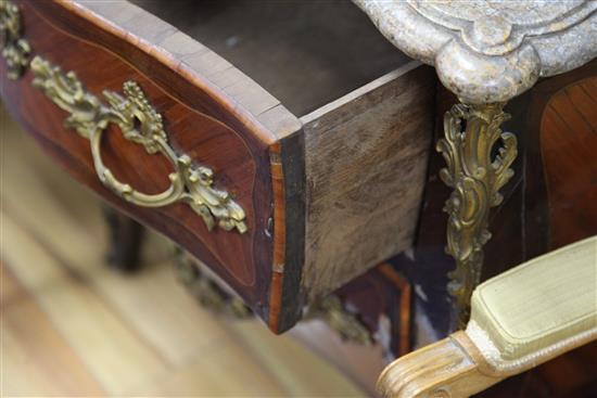 A Louis XVI marble topped and ormolu mounted serpentine commode, W.2ft 8in.